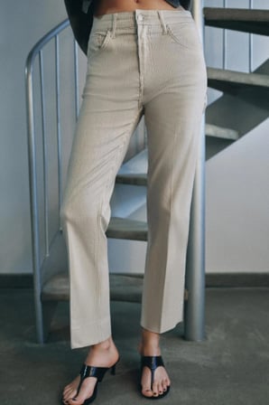 ALLBUCKS ZARA Zw Collection Orta Bel Çizgili Kısa Çan Paça Jean Pantolon ABZRA00086