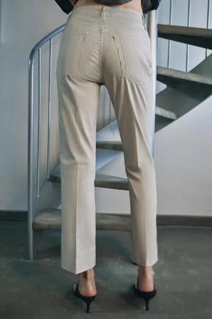 ALLBUCKS ZARA Zw Collection Orta Bel Çizgili Kısa Çan Paça Jean Pantolon ABZRA00086