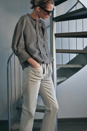 ALLBUCKS ZARA Zw Collection Orta Bel Çizgili Kısa Çan Paça Jean Pantolon ABZRA00086