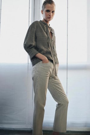 ALLBUCKS ZARA Zw Collection Orta Bel Çizgili Kısa Çan Paça Jean Pantolon ABZRA00086