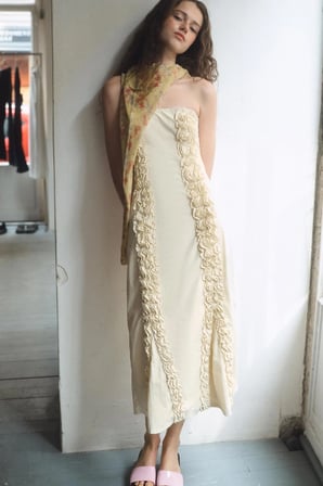 ALLBUCKS ZARA Kabartmalı Fırfırlı Midi Elbise ABZRA00119
