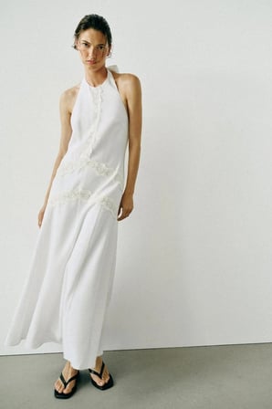 ALLBUCKS ZARA Kontrast Keten Midi Elbise ABZRA00131