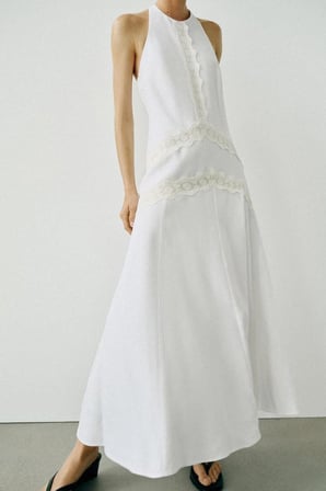 ALLBUCKS ZARA Kontrast Keten Midi Elbise ABZRA00131