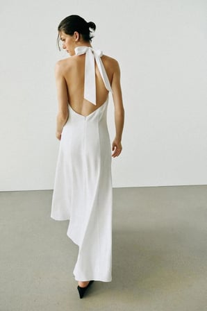 ALLBUCKS ZARA Kontrast Keten Midi Elbise ABZRA00131