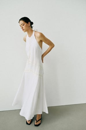 ALLBUCKS ZARA Kontrast Keten Midi Elbise ABZRA00131