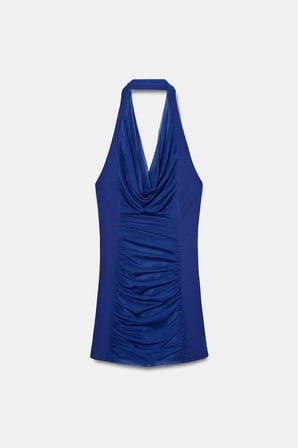 ALLBUCKS ZARA Drapeli Kontrast Tüllü Halter Kısa Elbise ABZRA00135