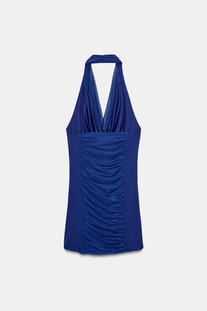ALLBUCKS ZARA Drapeli Kontrast Tüllü Halter Kısa Elbise ABZRA00135