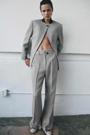 ALLBUCKS ZARA ZW Collection Keten Karışımlı Çan Paça Dokulu Pantolon ABZRA00141