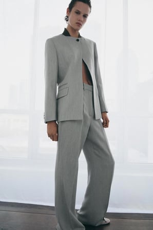 ALLBUCKS ZARA ZW Collection Keten Karışımlı Çan Paça Dokulu Pantolon ABZRA00141