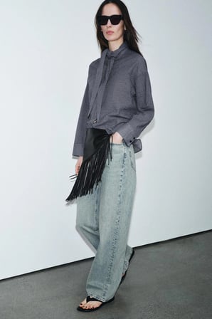 ALLBUCKS ZARA ZW Collection Kareli Eşarp Şal Detaylı Gömlek ABZRA00178