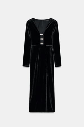 ALLBUCKS ZARA PARLAK APLİKELİ KADİFE MİDİ ELBİSE ABZRA3764