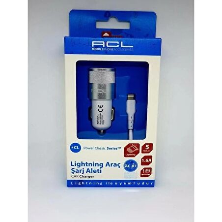 ACL AC-07 Power Classic Series™ Araç İçi Şarj Aleti Lightning Kablolu