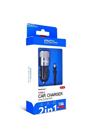 ACL Ac-38 1.6 Amper Araç Içi Çakmaklık Type-c Kablolu Şarj 1 Metre