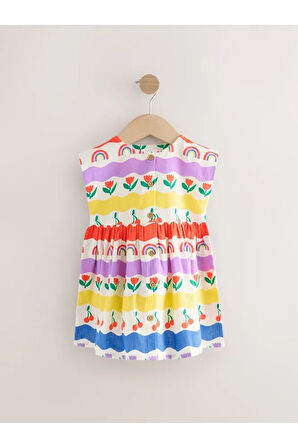 % 100 Pamuklu Gökkuşağı Desenli Kısa Kollu Elbise