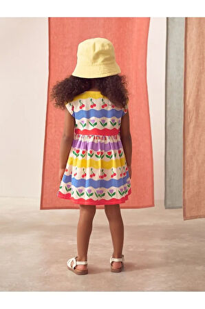 % 100 Pamuklu Gökkuşağı Desenli Kısa Kollu Elbise