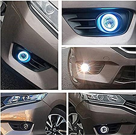 Üniversal Mercekli Angel Sis Farı Metal Su Geçirmez 89 mm Buz Mavi Halkalı Angel Eyes