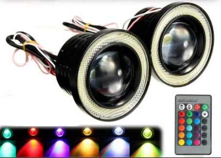 Üniversal Mercekli Angel Sis Farı Metal Su Geçirmez 89 mm Halkalı Angel Eyes RGB Kumandalı