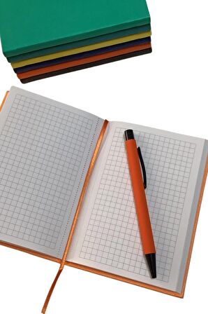 Acar Termo Deri Esnek Kapaklı 10,5*15 Cm 160 Sayfa Kareli Defter Turuncu