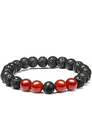 Sertifikalı Doğal Yemen Akik Volkanik Lav Taşı Doğal Taş Bileklik Seti