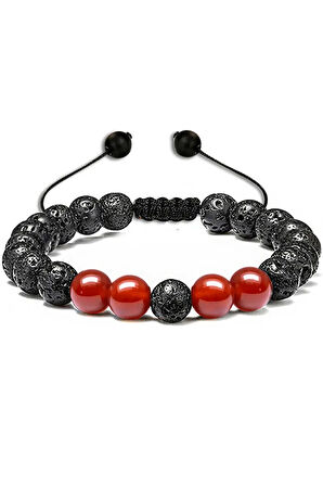 Sertifikalı Doğal Yemen Akik Volkanik Lav Taşı Doğal Taş Bileklik Seti