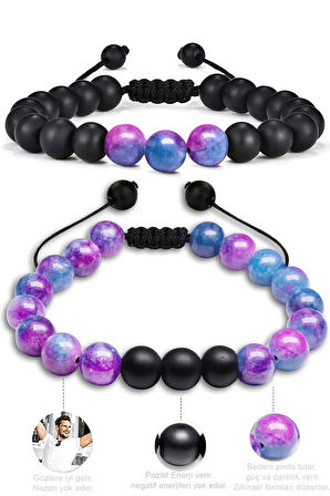 Sertifikalı Mavi Mor Renk Kuvars Taşı Doğal Taş Bileklik Seti