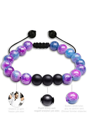 Sertifikalı Mavi Mor Renk Kuvars Taşı Doğal Taş Bileklik Seti