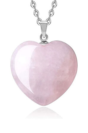 Sertifikalı Kalp Model Gerçek Pembe Kuvars Taşı Kolye