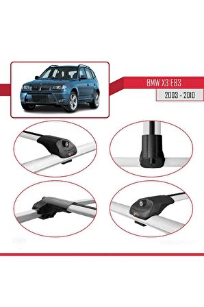 BMW X3 E83 2003-2010 Arası ile uyumlu ACE-1 Ara Atkı Tavan Barı GRİ
