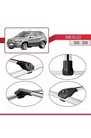 BMW X5 (E53) 2000-2006 Arası ile uyumlu ACE-1 Ara Atkı Tavan Barı GRİ 3 ADET BAR