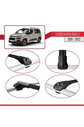 Citroen Berlingo 2019-2022 Arası ile uyumlu ACE-1 Ara Atkı Tavan Barı SİYAH 3 ADET BAR