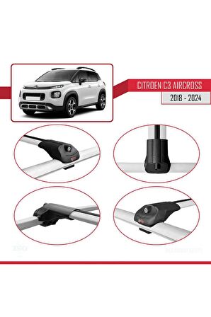 Citroen C3 Aircross 2018 ve Sonrası ile uyumlu ACE-1 Ara Atkı Tavan Barı GRİ 3 ADET BAR