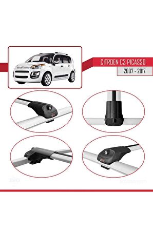 Citroen C3 Picasso 2007-2017 Arası ile uyumlu ACE-1 Ara Atkı Tavan Barı GRİ