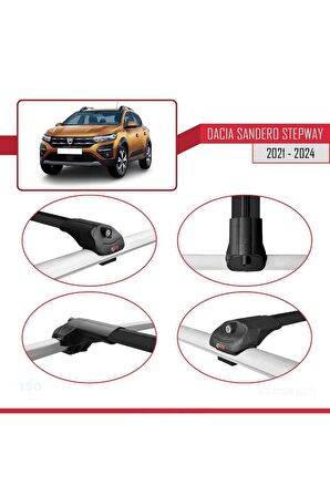 Dacia Sandero STEPWAY 2021 ve Sonrası ile uyumlu ACE-1 Ara Atkı Tavan Barı SİYAH