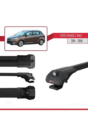 Ford Grand C-Max 2011-2019 Arası ile uyumlu ACE-1 Ara Atkı Tavan Barı SİYAH 3 ADET BAR