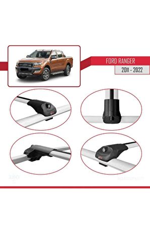 Ford Ranger 2011-2022 Arası ile uyumlu ACE-1 Ara Atkı Tavan Barı GRİ