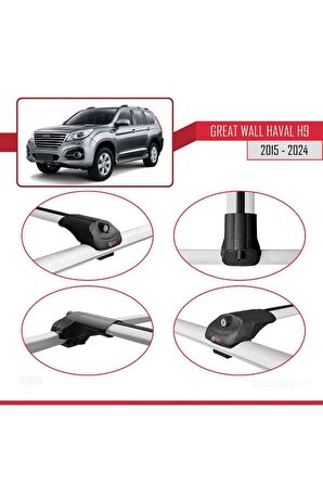 Great Wall Haval H9 2015 ve Sonrası ile uyumlu ACE-1 Ara Atkı Tavan Barı GRİ