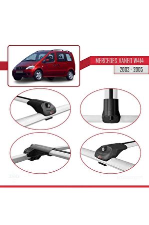 Mercedes Vaneo (W414) 2002-2005 Arası ile uyumlu ACE-1 Ara Atkı Tavan Barı GRİ