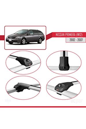 Nissan Primera (W12) 2002-2007 Arası ile uyumlu ACE-1 Ara Atkı Tavan Barı GRİ