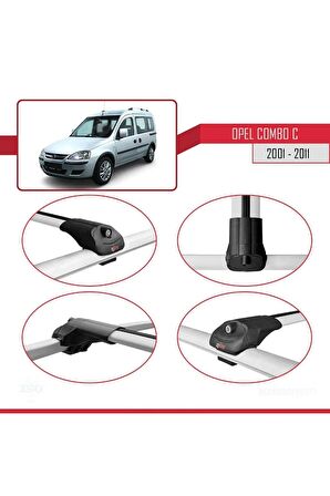 Opel Combo (C) 2001-2011 Arası ile uyumlu ACE-1 Ara Atkı Tavan Barı GRİ