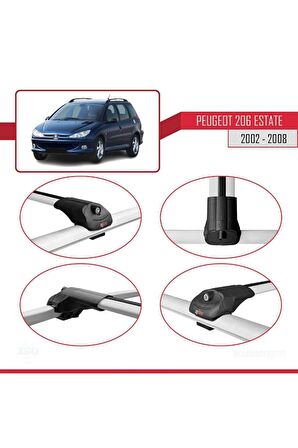 Peugeot 206 Estate 2002-2008 Arası ile uyumlu ACE-1 Ara Atkı Tavan Barı GRİ