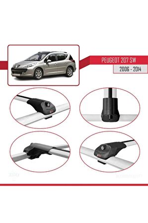 Peugeot 207 SW 2006-2014 Arası ile uyumlu ACE-1 Ara Atkı Tavan Barı GRİ