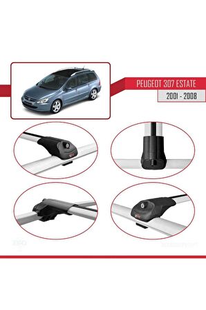 Peugeot 307 ESTATE 2001-2008 Arası ile uyumlu ACE-1 Ara Atkı Tavan Barı GRİ