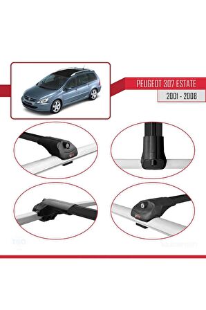 Peugeot 307 ESTATE 2001-2008 Arası ile uyumlu ACE-1 Ara Atkı Tavan Barı SİYAH