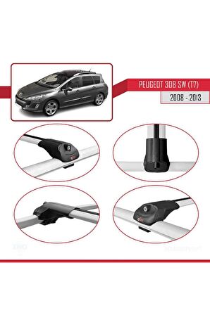 Peugeot 308 SW (T7) 2008-2013 Arası ile uyumlu ACE-1 Ara Atkı Tavan Barı GRİ