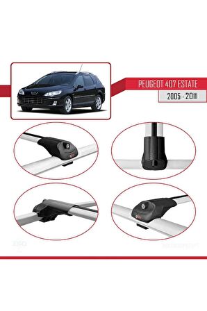 Peugeot 407 ESTATE 2005-2011 Arası ile uyumlu ACE-1 Ara Atkı Tavan Barı GRİ