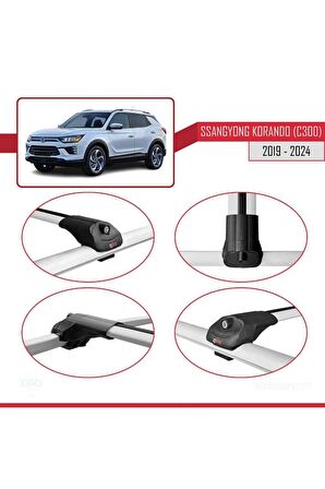 Ssangyong Korando (C300) 2019 ve Sonrası ile uyumlu ACE-1 Ara Atkı Tavan Barı GRİ