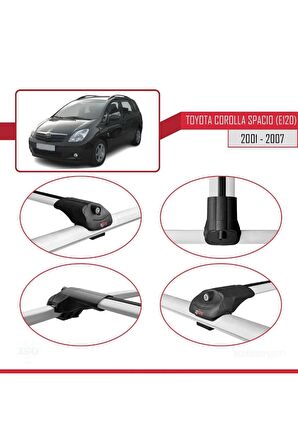 Toyota Corolla Spacio (E120) 2001-2007 Arası ile uyumlu ACE-1 Ara Atkı Tavan Barı GRİ