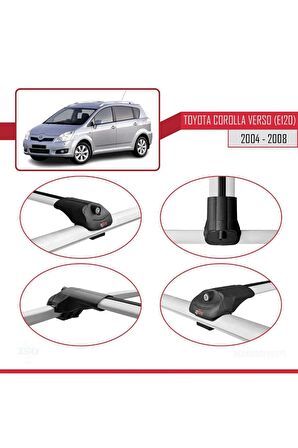 Toyota Corolla Verso (E120) 2004-2008 Arası ile uyumlu ACE-1 Ara Atkı Tavan Barı GRİ
