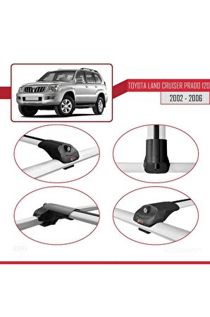 Toyota Land Cruiser Prado (J120) 2002-2006 Arası ile uyumlu ACE-1 Ara Atkı Tavan Barı GRİ 3 ADET BAR