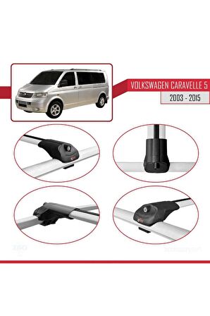 Volkswagen Caravelle (T5) 2003-2015 Arası ile uyumlu ACE-1 Ara Atkı Tavan Barı GRİ